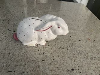 Tiffany & Co. Ceramic Bunny Rabbit Piggy Bank Polka Dot White Pink