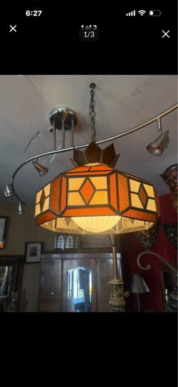 Vintage original Stained Glass pendant light