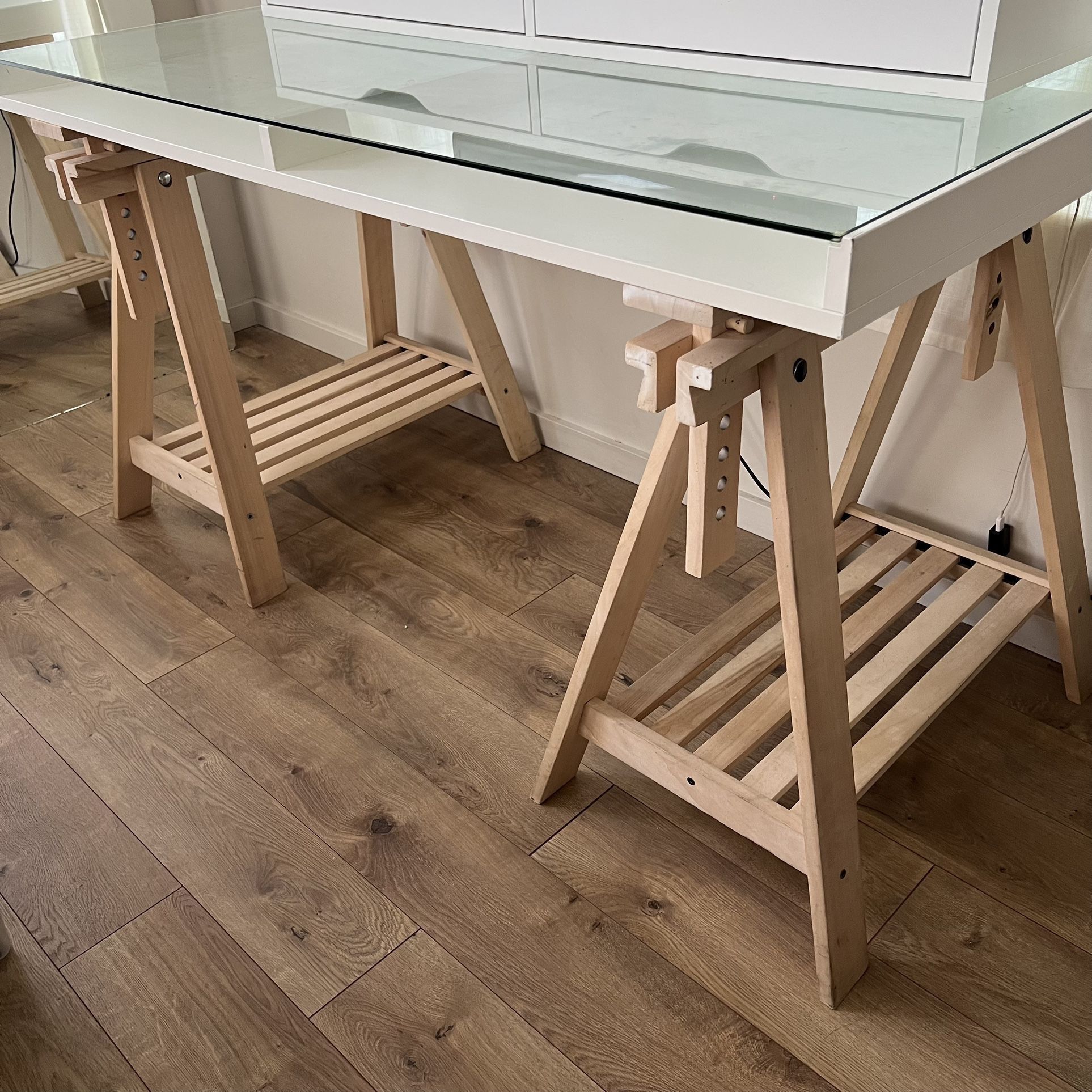 Ikea Vika Gruvan Desk Top /glass, IKEA Trestle Legs for Sale in
