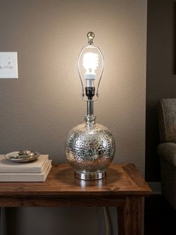 Hammered silver mercury glass round table lamp base