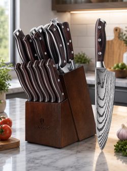 Sanmeiho 16-Piece Knife Set, Brown