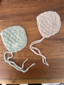 Newborn Baby Knit Bonnets Grey and Pink Photo Shoots 