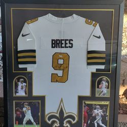 Autographed Drew Brees Number 9 New Orleans Saints Framed Jersey