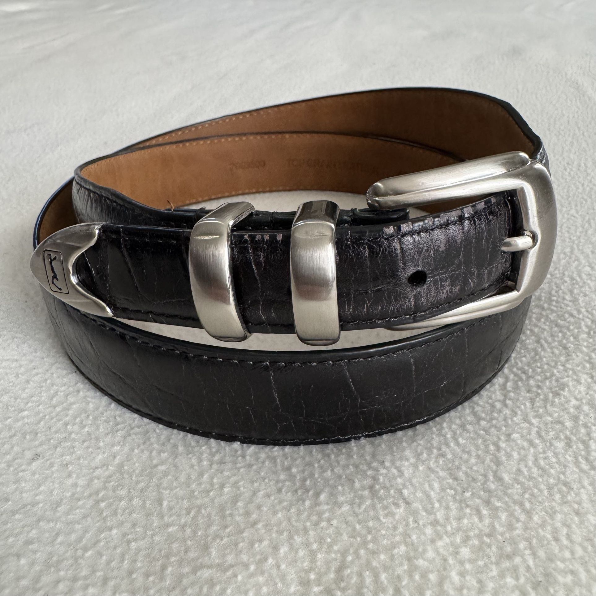 PGA Tour Black Top Grain Leather Golf Belt Silver Hardware Mens Size 42