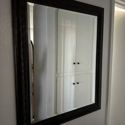 Framed Wall Mirror – Dark Wood Ornate Frame