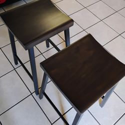 2 Dark Brown Polished Bar Stools 