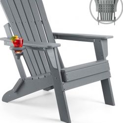 FUNBERRY Folding Adirondack Chai r, Fire Pit Chairs, Plastic Adirondack Chairs We ather Resistant with Cup Holder, Composite Adirondack Chairs