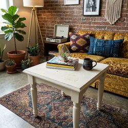 Vintage Antique Classic Wood End Table White Painted Cottage Farmhouse Eclectic Maximalist

