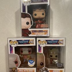 Guardians of the Galaxy Funko Pop Set Marvel BoxLunch FYE Exclusive 154 with protector 262 Star Lord Drax Groot 280 GotG Mixtape Peter Quill