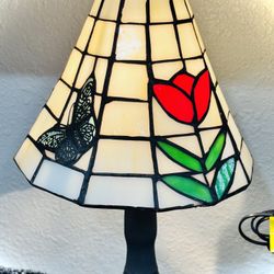 Tiffany Style Stained Glass Butterfly Floral Small Desk Lamp, Rechargeable And Rare