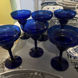 6 Cobalt Blue Margarita Glasses 