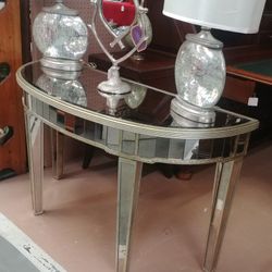 Glam Borghese Mirrored Demilune Console Table.