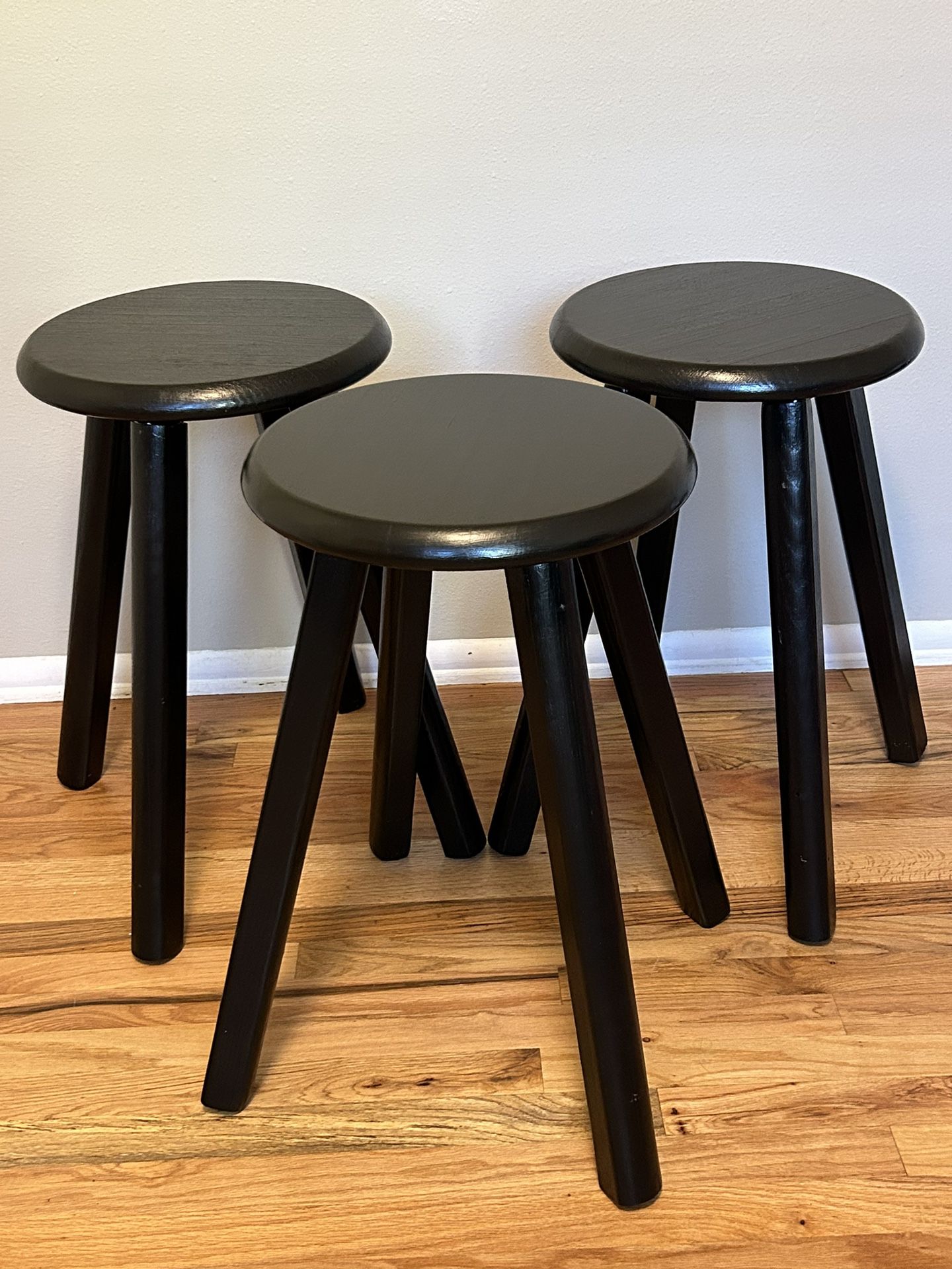 Set of 3 All-Wood Stools in Black