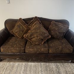 Brown Decorative Sofa / Loveseat with Pillows
