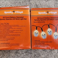 2 New 20 Count Battery Operated Spooky Sparkle LED skull Light Set