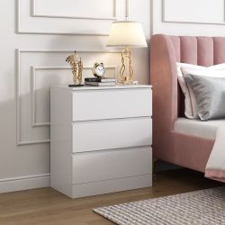 White 3-Drawer Nightstand Bedside Table