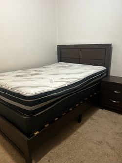 FREE BED FRAME, BOXSPRING MATTRESS, SIDE DRESSER