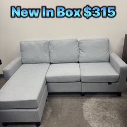 Light Gray L Sectional Couch 🛋️ Brand New In Box 📦 Removable Covers ✅ Reversible L Part Either Side ✅ Brand New Sealed ‼️