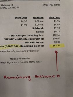 $42.31 Credit at Redlands U-Haul Store