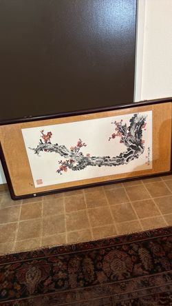 Vintage Framed Chinese Ink Painting – Plum Blossom