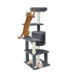 Vibrant Life Medium Cat Tree Tower with Scratching Post and Cozy Condo, Gray