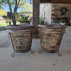 Brown Sunflower Clay Pots, Planters, Plants. Talavera, Pottery $85 cada una