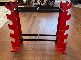 Multi tier red/black tell compact vertical dumbbell storage rack