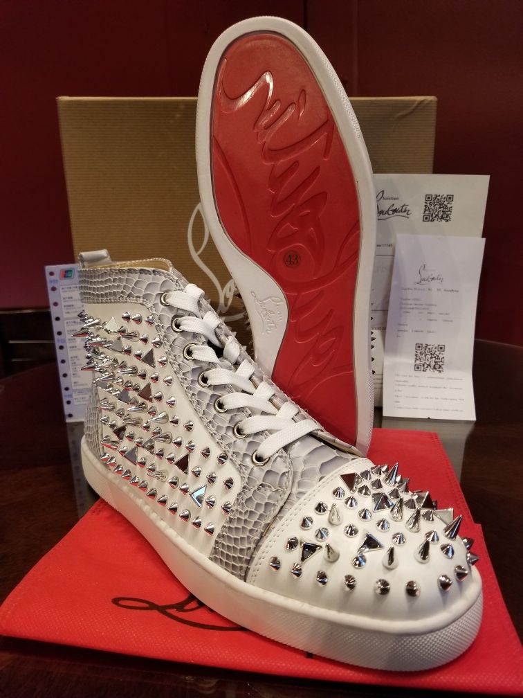 Christian Louboutin Sneakers (Red Bottoms) Silver/Grey/White Men's SZ 9 1/2 / Women's SZ 11 1/2 / Euro SZ 43