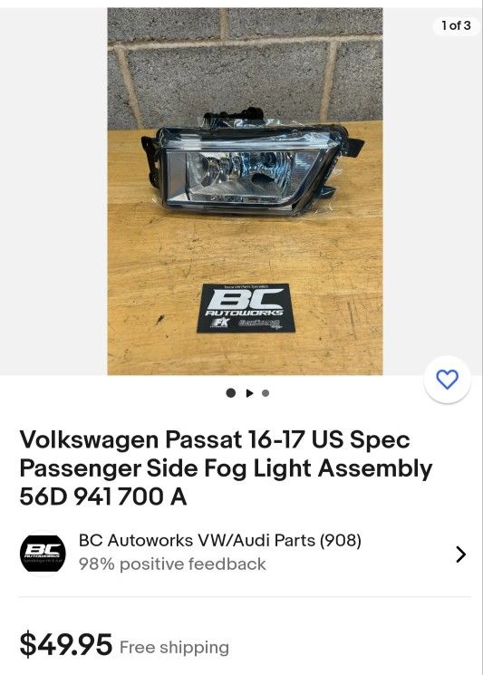 Fog Light ( Both Driver Side And Passenger Side) Volkswagen Passat