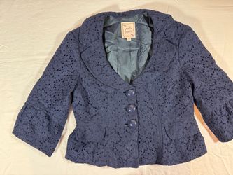 Title: Nanette Lepore Navy Blue Lace Skirt Suit Set - Peplum Jacket (Size O) & Pencil Skirt (Size 2)