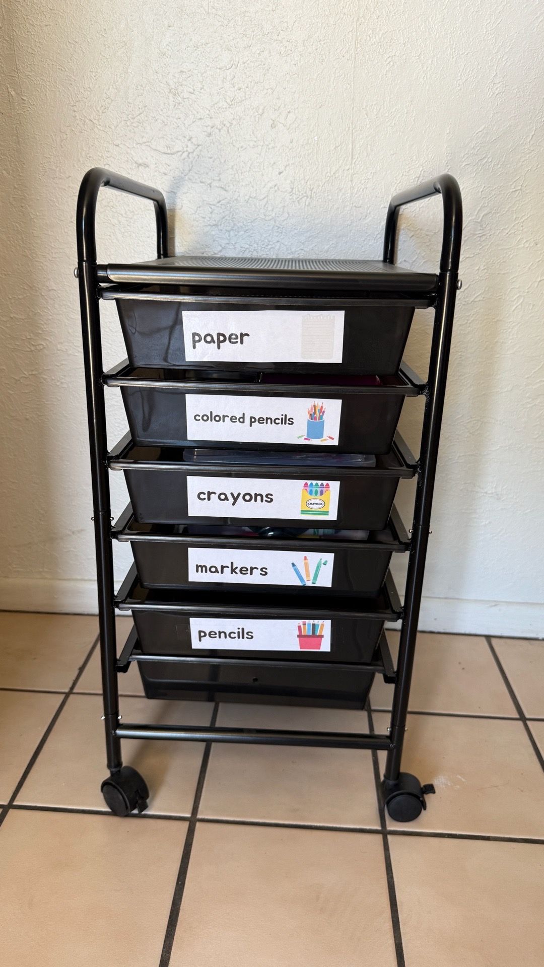 Black 5-Drawer Rolling Storage Cart