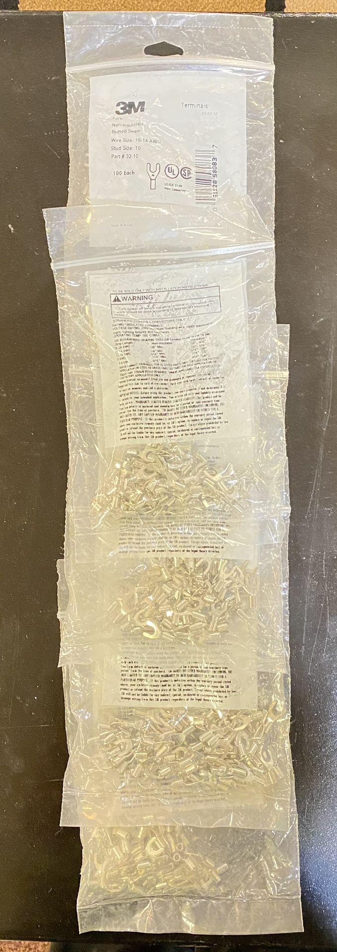 3M Fork Copper Terminal Non-Insulated Butted Seam #10 Stud Size,16-14AWG Wire Size,Locking Ss-32-10