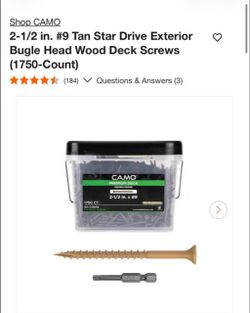 Camo 2-1/2 in. #9 Tan Star Drive Exterior Bugle Head Wood Deck Screws (1750-Count) all 3 for $170