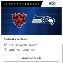 4 Tickets for Bears vs Seahawks (Monday 11/2) - Section 303