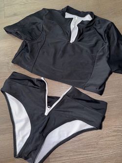 Black Two-Piece Swimsuit with Zip Detail