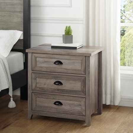 Manor Park Farmhouse 3 Drawer Nightstand, Gray Wash Gray -