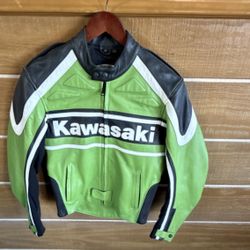 Vintage Kawasaki Racing Green Leather Motorcycle Jacket