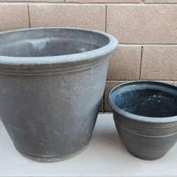 2 Composite Heavy Duty Plastic Planter Pots - Both For $10