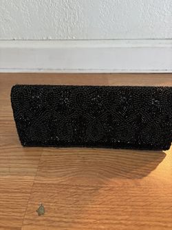 Black Beaded Clutch, white shell sharp Clutch
