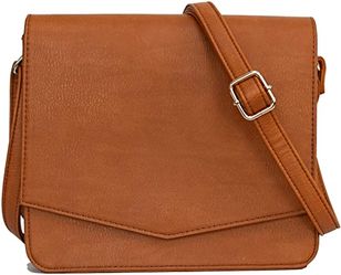 Crossbody Satchel Bag for Women – Vegan Leather Purse, Cross Body Adjustable Strap - Casual, Lightweight Tan, dark Brown. Condition is new.