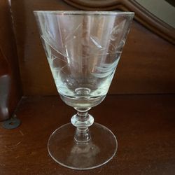 Vintage Etched Leaf Pattern Wine/sherry Crystal Glasses Set Of 11