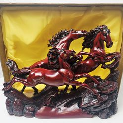 Rare Asian Large Mandarin Red Resin 3 Galloping Horses Figurine