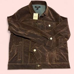 Men's Denim Trucker Faux Suede Jacket Xxl Brown Chamarra