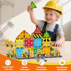 Magnetic Tiles 5 Trucks Construction Toy Steam