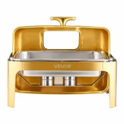 VEVOR Roll Top Chafing Dish Buffet Complete Set, 9Qt Stainless Steel Chafer with Full Size Pan