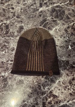 Brown and tan striped beanie