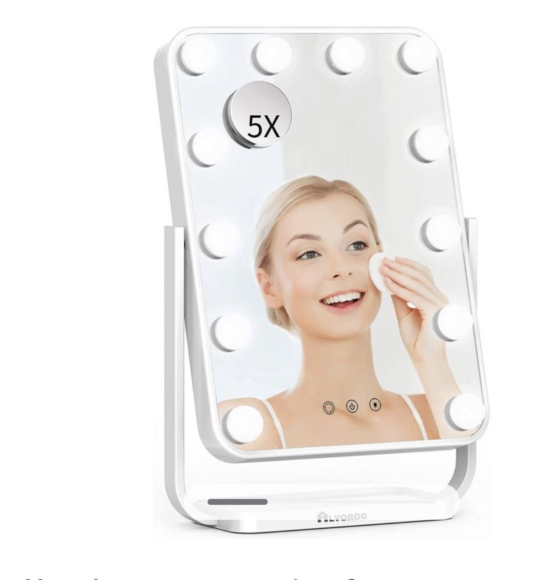 Hollywood Vanity Mirror with 3 Color Lighting Modes& 12 Dimmable LED Bulbs, Touch Control & 360°Rotation,Detachable 5X Magnification Cosmetic Mirror,W