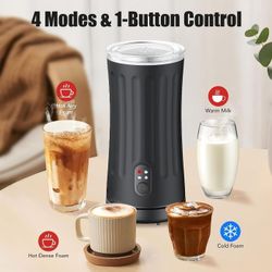 Milk Frother, Ovetedot 4-in-1 Milk Frother and Steamer, Hot & Cold Milk Steamer with Temperature Control, Non-Slip, Auto Shut-Off, Electric Milk Froth