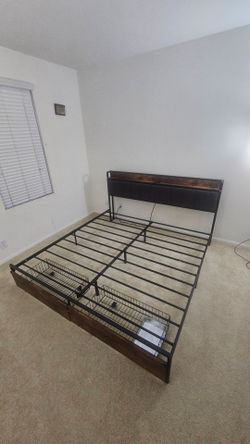 *King Size Bed Frame – LIKIMIO Platform Bed w/ Storage Headboard & Charging Station*