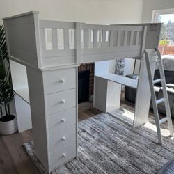 White Loft Bed With Desk